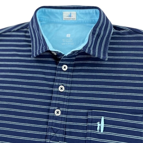 Johnnie-O Hangin' Out Polo Shirt Men's SMALL Blue White Striped Perfomance Golf - Picture 1 of 8